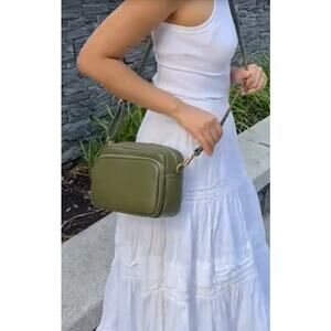 ISADORO Genuine Pebbled Italian Leather Olive Green Double Zipper Crossbody Bag